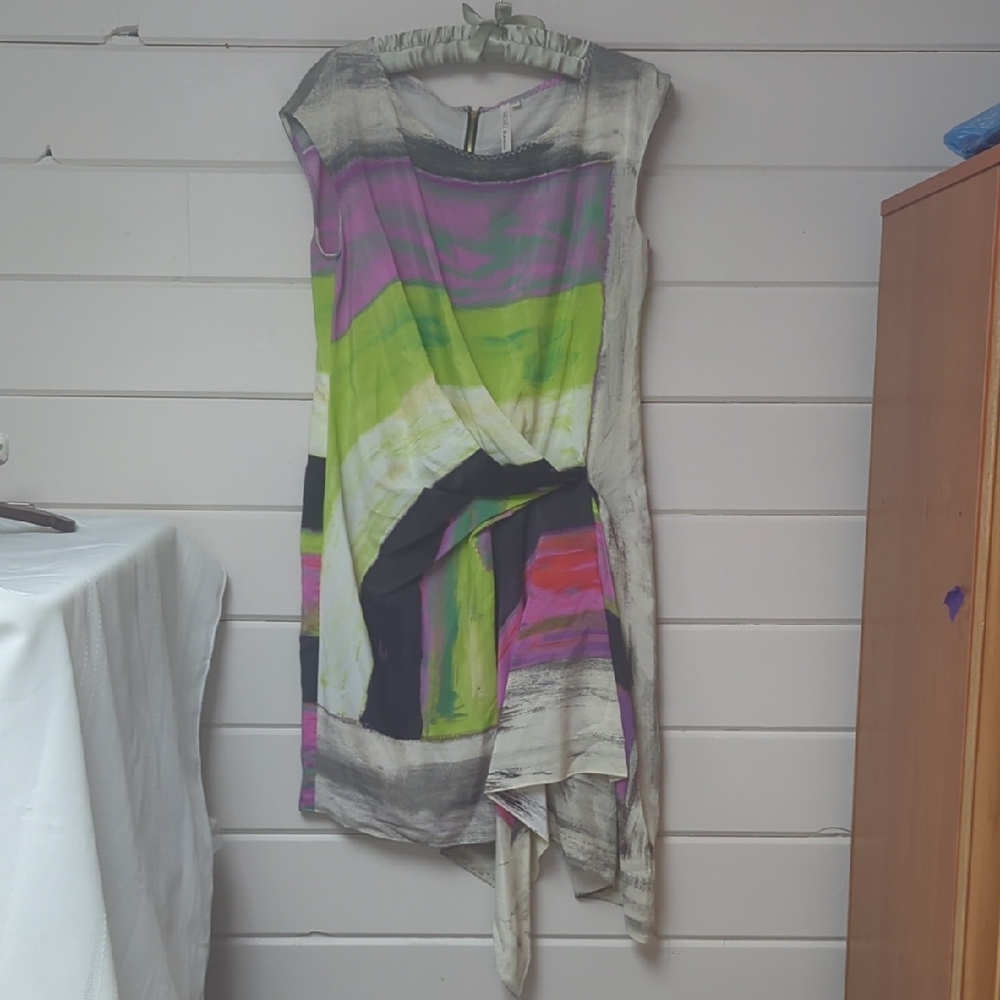 RACHEL Rachel Roy Asymmetrical Dress in Green and Pink